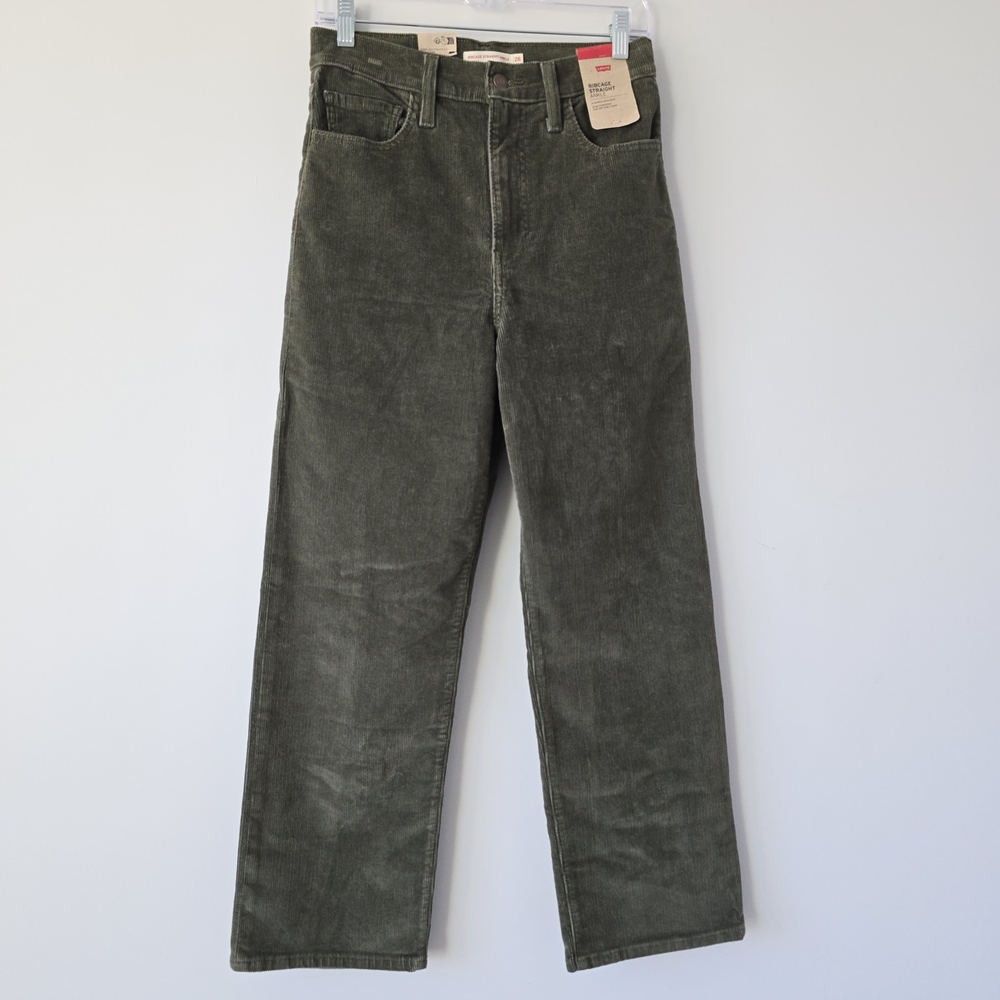 Levi's Ribcage Straight Ankle Corduroy Jeans Women 28 Olive Green NWT
